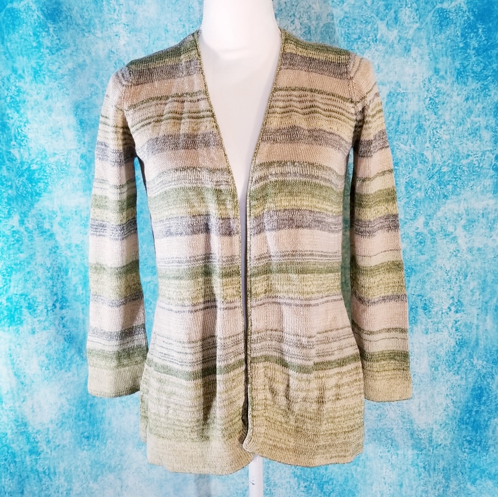 Moda Green Striped Sweater Cardigan
